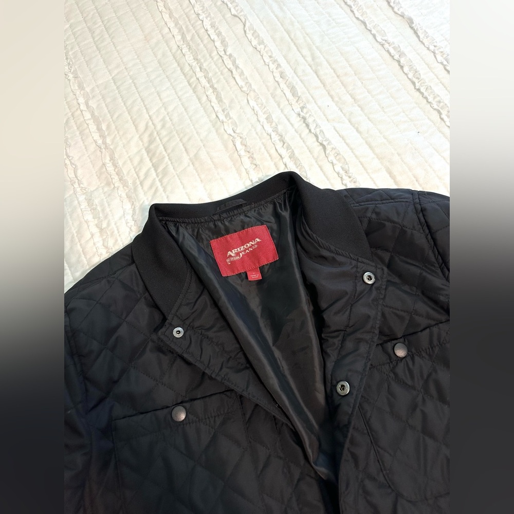 Arizona Jeans Mens Water Resistant Midweight Quilted Jacket Long Black Medium - Picture 4 of 7